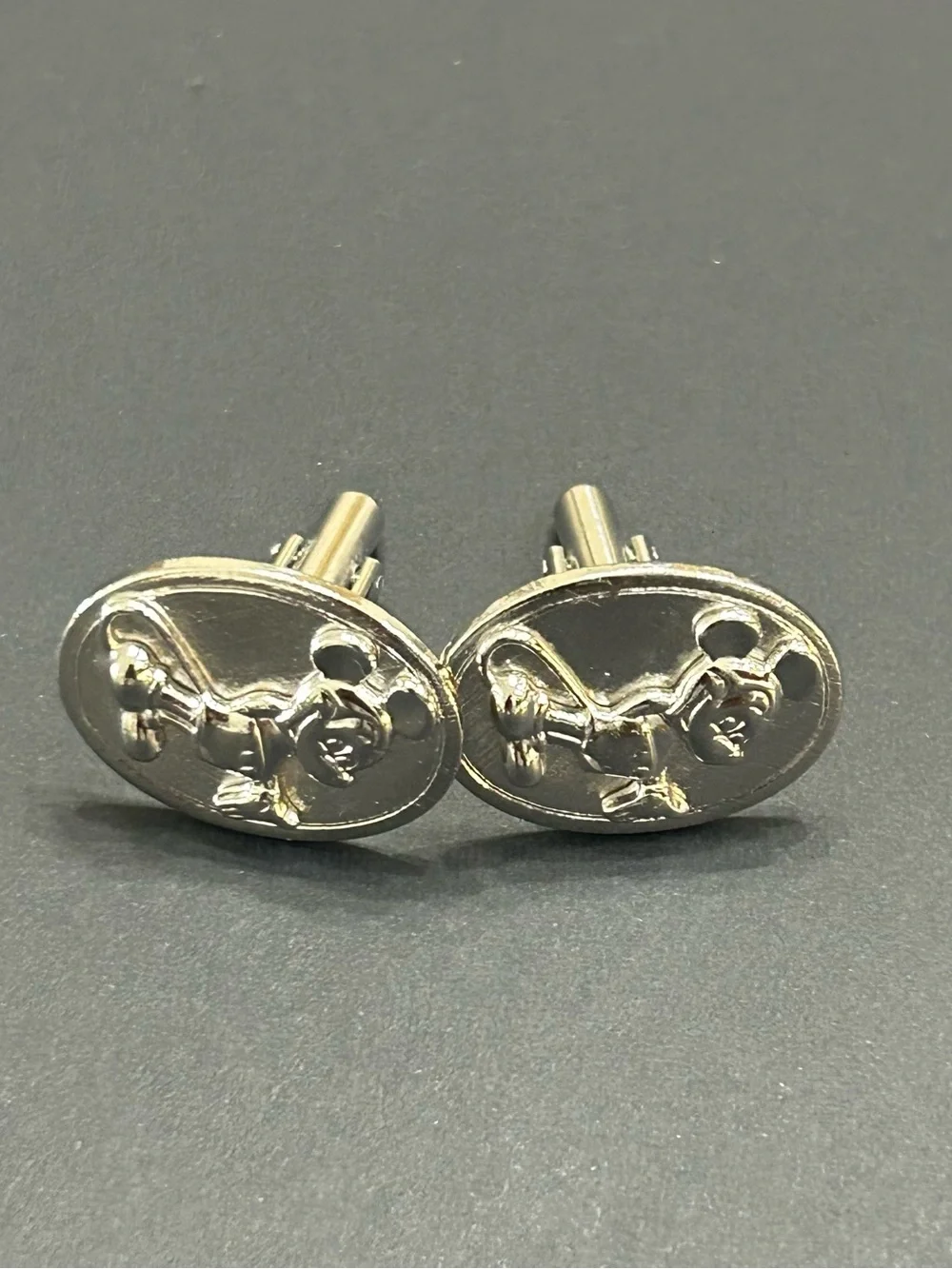 Silver Mickey Style Oval Cufflinks for Men